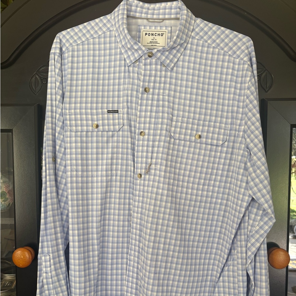 Poncho Blue and White Checkered Shirt XL